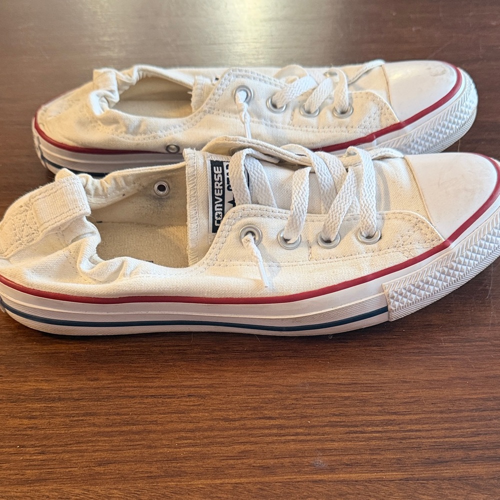 Converse White Canvas Low-Top Sneakers with Red and Blue Trim size 9